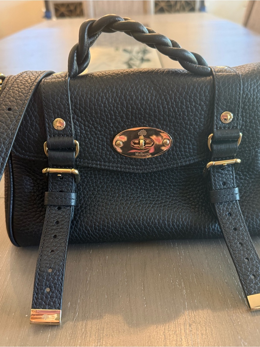 Mulberry Black Pebbled Leather Satchel with Gold Hardware…1 year old